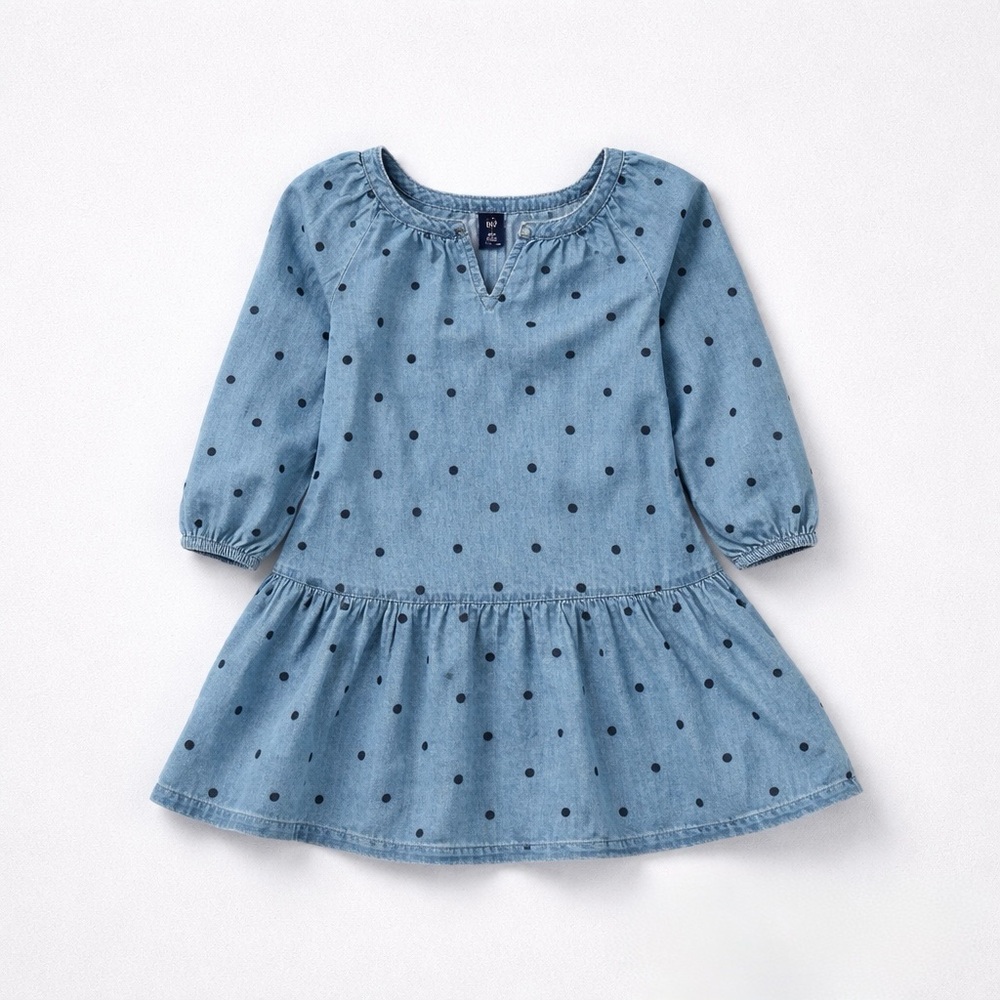 GAP Denim Blue Toddler Dress with Black Dots Size 4